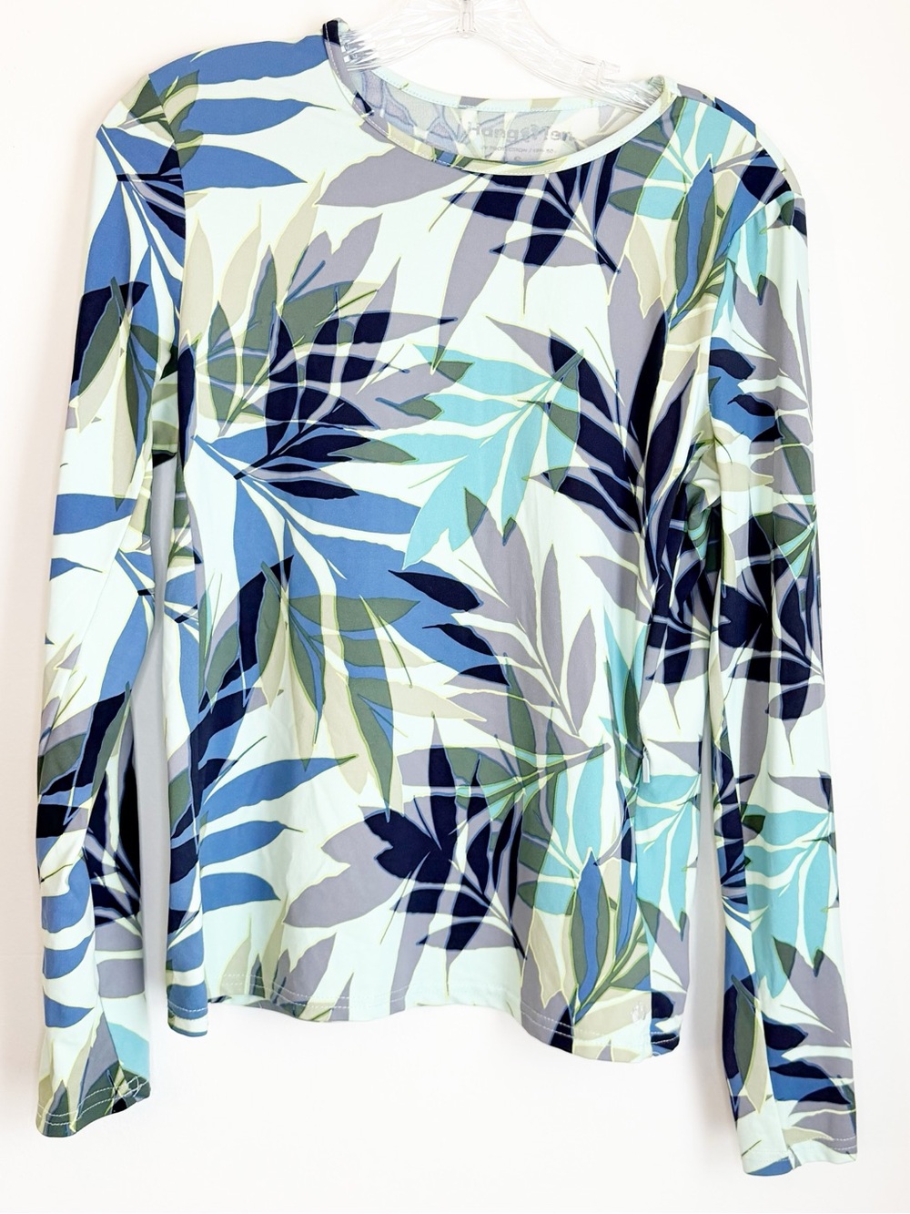 Hang Ten Long Sleeve Leaf Print Top in Blue and Green